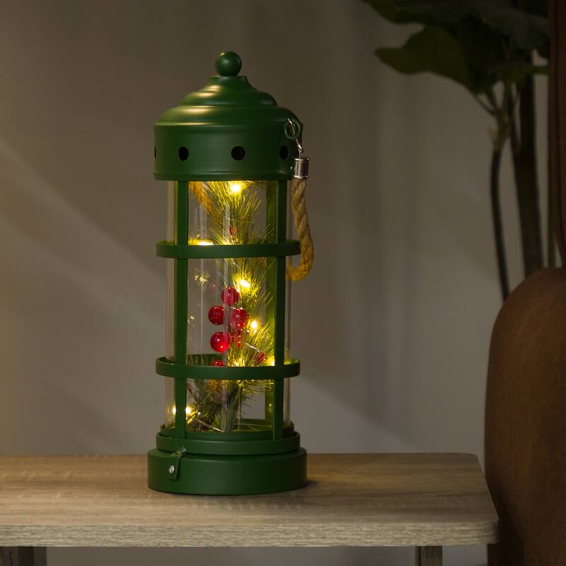 Alpine Corporation Metal and Glass Lantern with Warm White LED Lights