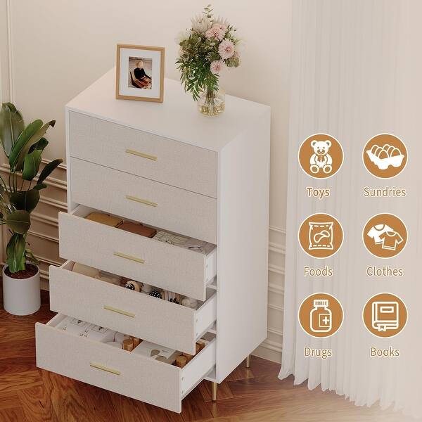 Wooden Skinny Dresser with Gold Metal Handles and Legs,5 Drawer Dresser,  Tall Narrow Chest of Drawers - Bed Bath & Beyond - 42749672