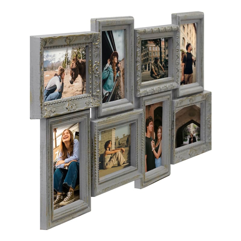 HELLO LAURA Retro 8-Opening 4"x6" Gray PVC Collage Photo Wall Frame Showcase