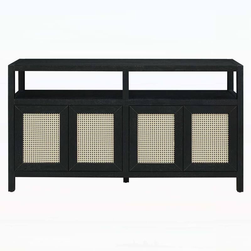 Rattan Buffet Storage Cabinet with Wood Frame