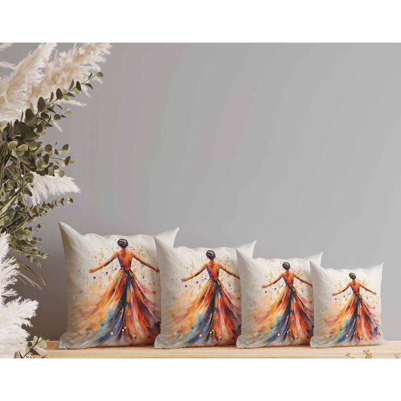 Dancing Girl Indoor/Outdoor Reversible Throw Pillow Multi