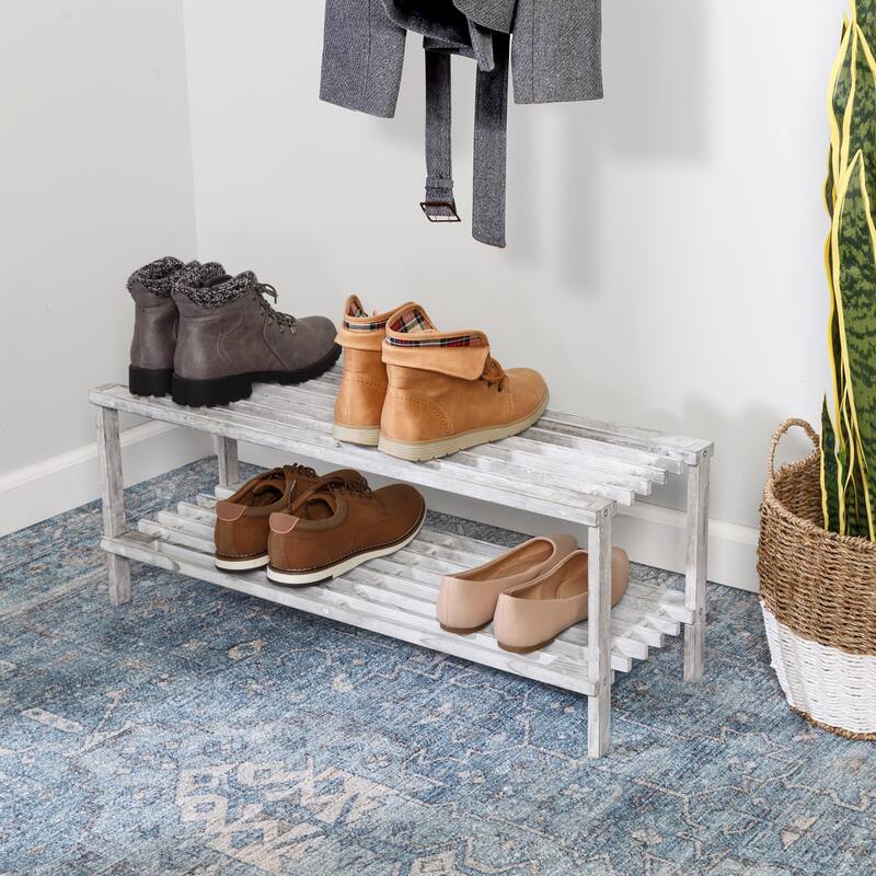 Honey-Can-Do Grey 2-Tier Wood Shoe Rack