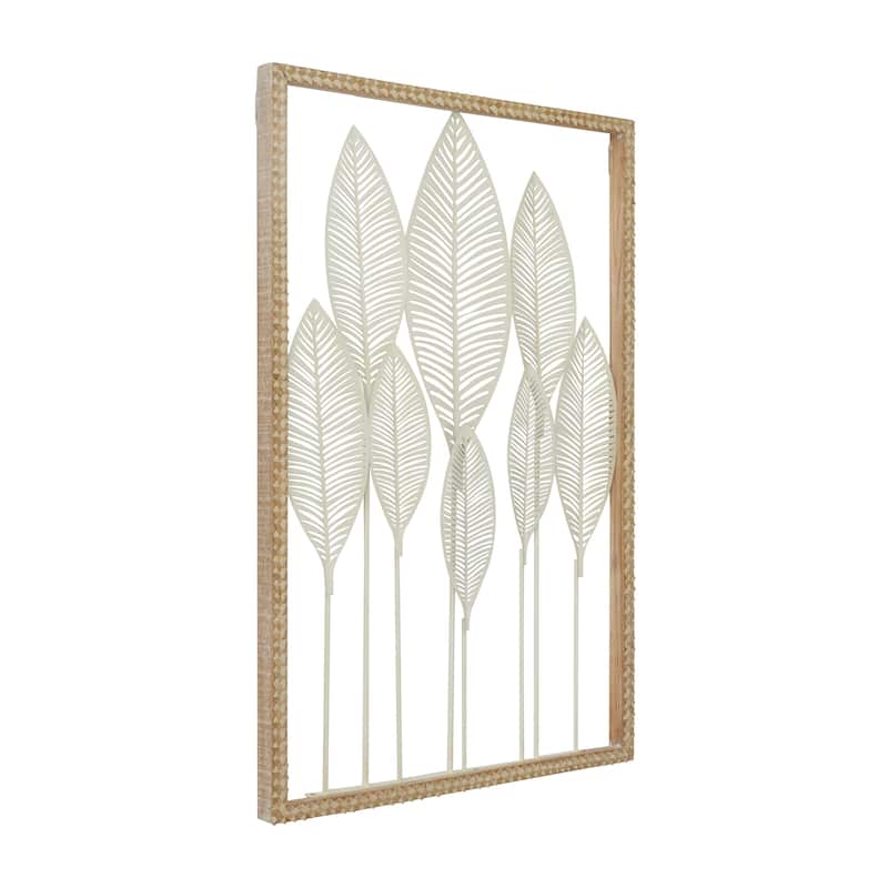 Metal Leaf Tall Cut-Out Home Wall Decor with Intricate Laser Cut Designs - White - Roche River Decor