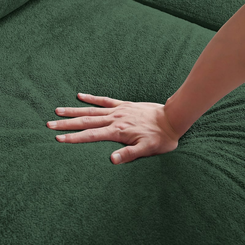 109" Modern 4 Seaters Towelling Sectional Sofa with Hidden Coffee Table Adjustable Headrest and Large Storage Space