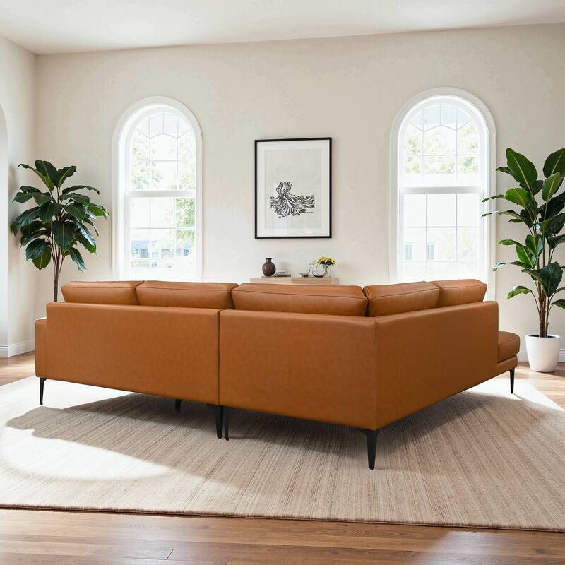 Alden Spacious L-Shaped Sectional Sofa in Cognac