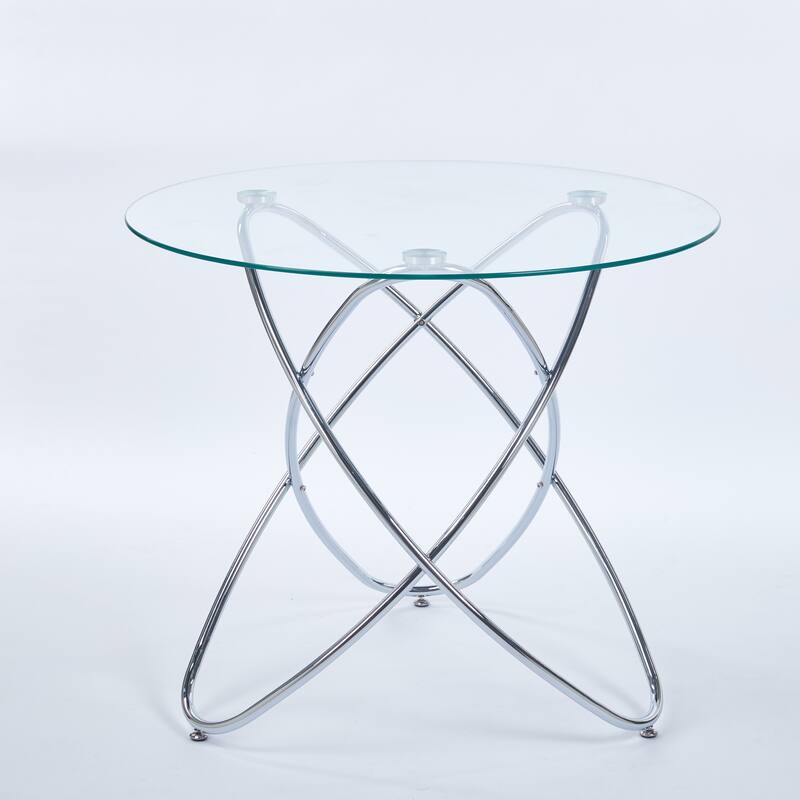Dining Table With Chrome Metal Leg And Tempered Glass,Kitchen Table For Living Room,Metal Legs