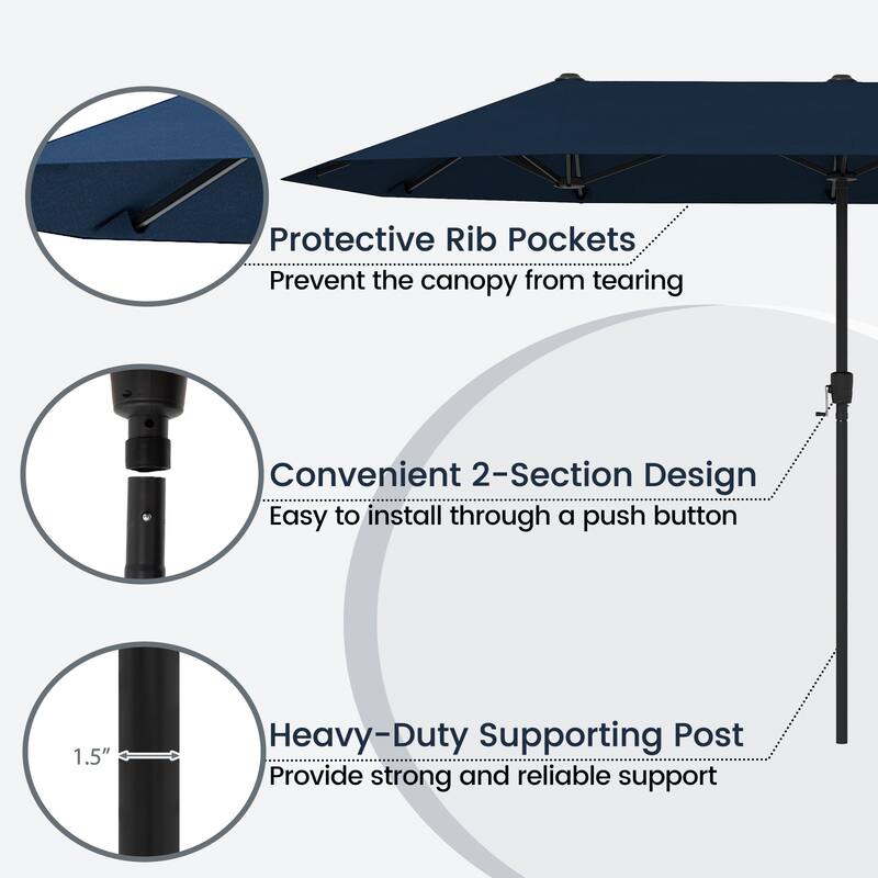Polyester Double-Sided Patio Umbrella with Crank Handle