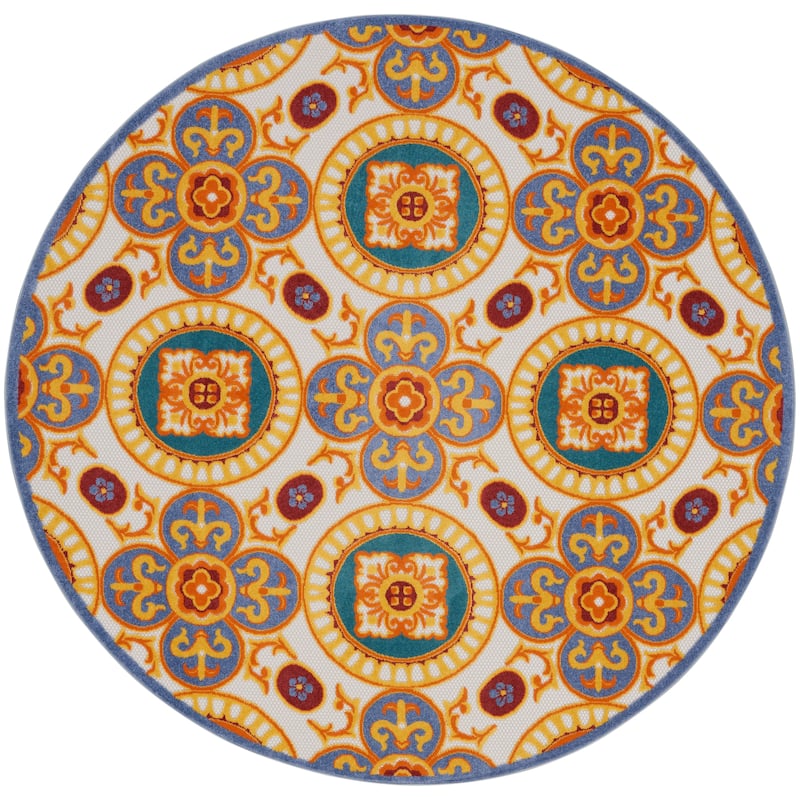 Nourison Aloha Indoor/outdoor Geometric Area Rug - 8' Round - Multicolor