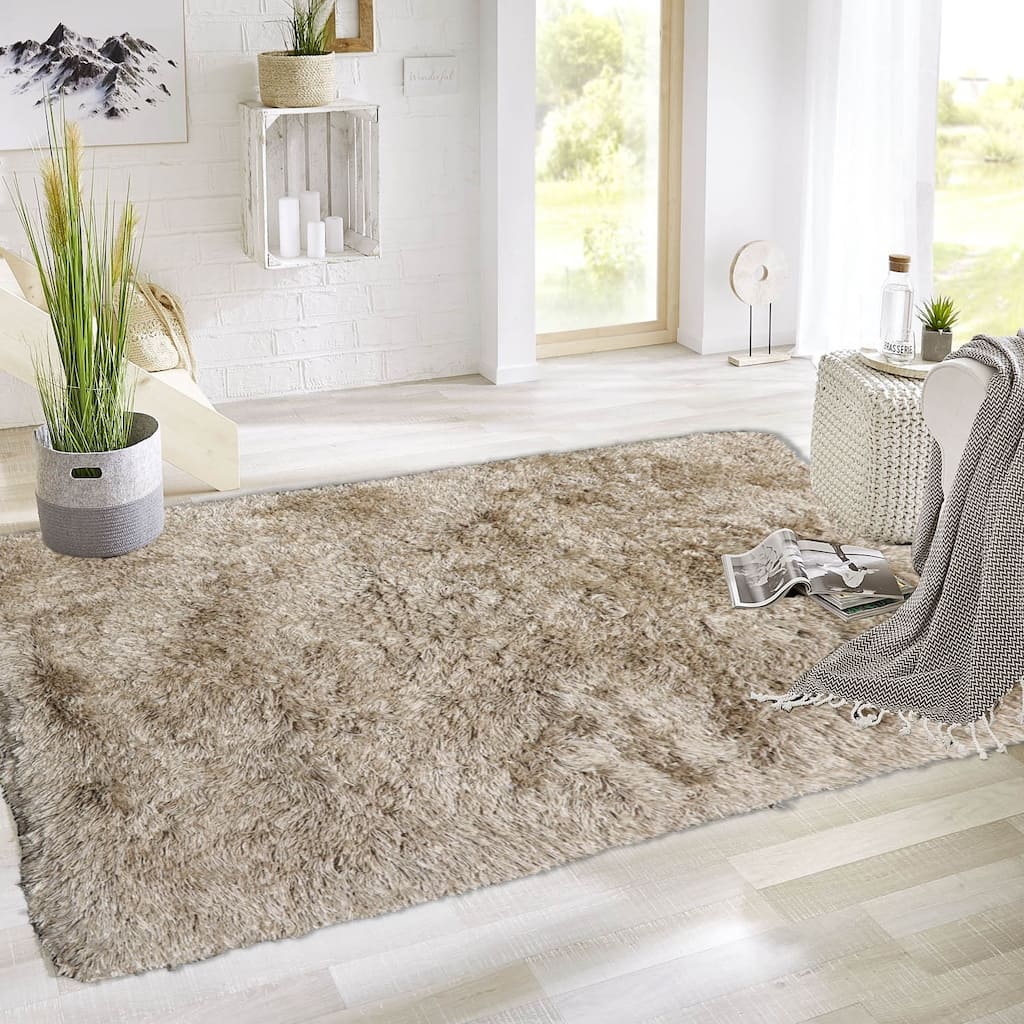 Hand Made Moss Shag Wool & Polypropylene Modern Oriental Area Rug - 4' 4'' x 5' 8''