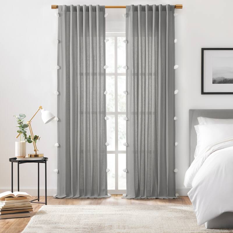 Mercantile Ardmore Light Filtering Rod Pocket Back Tab Window Curtain Panel - 84 Inches - Grey