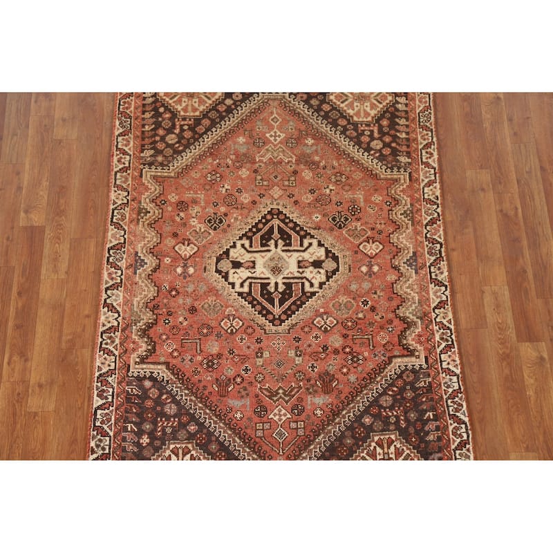 Tribal Qashqai Persian Vintage Area Rug Handmade Orange Wool Carpet - 3'8"x 5'7"