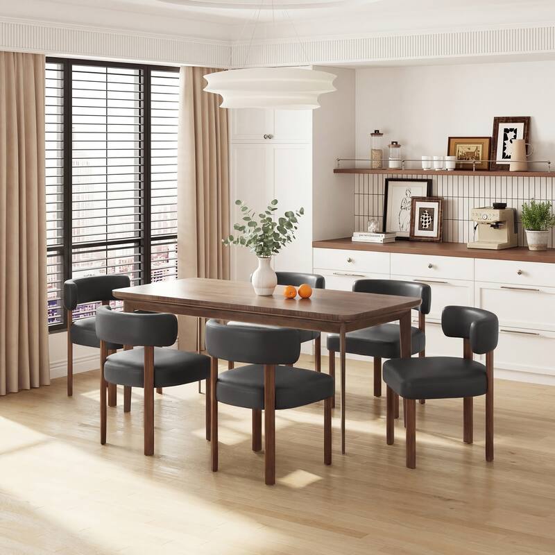 Modern Upholstered Dining Chairs with Solid Wood Legs Ergonomic Backrest - Set of 2