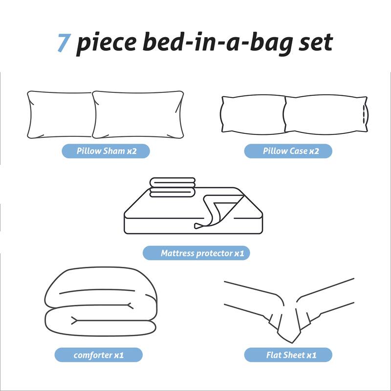 7-piece Seersucker Bedding Set, Comfortable and Durable Bed in a Bag