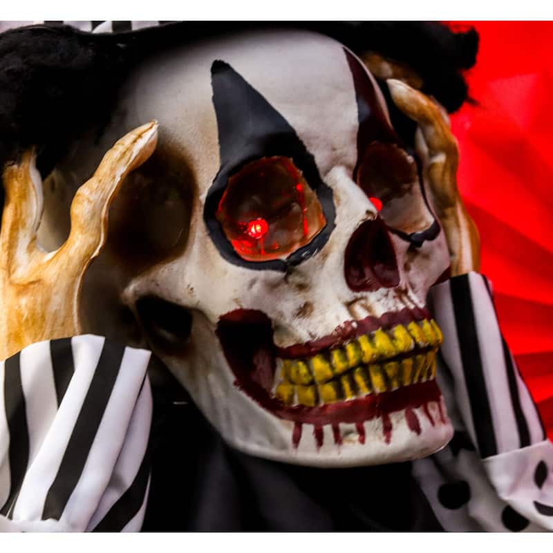 Haunted Hill Farm 5.75-Ft. Animatronic Clown, Indoor/Covered Outdoor Halloween Decoration, Red LED Eyes, Poseable, Tucker
