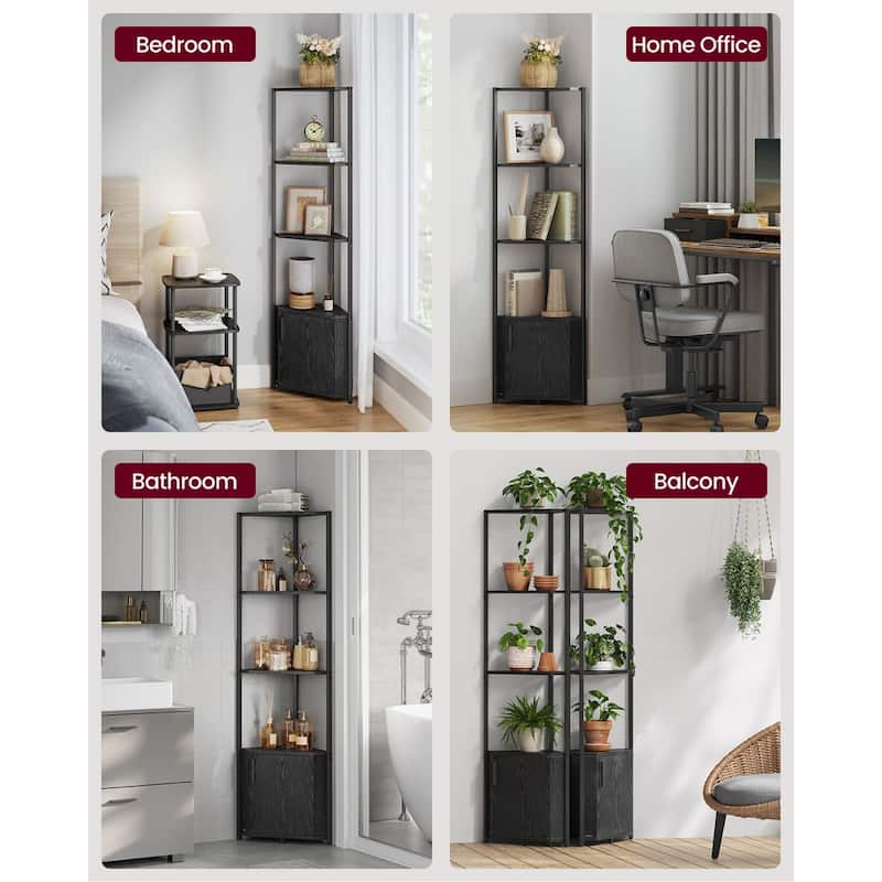 Corner Shelf Cabinet with Steel Frame and 5 Tier Storage - 10"D x 17.5"W x 58"H