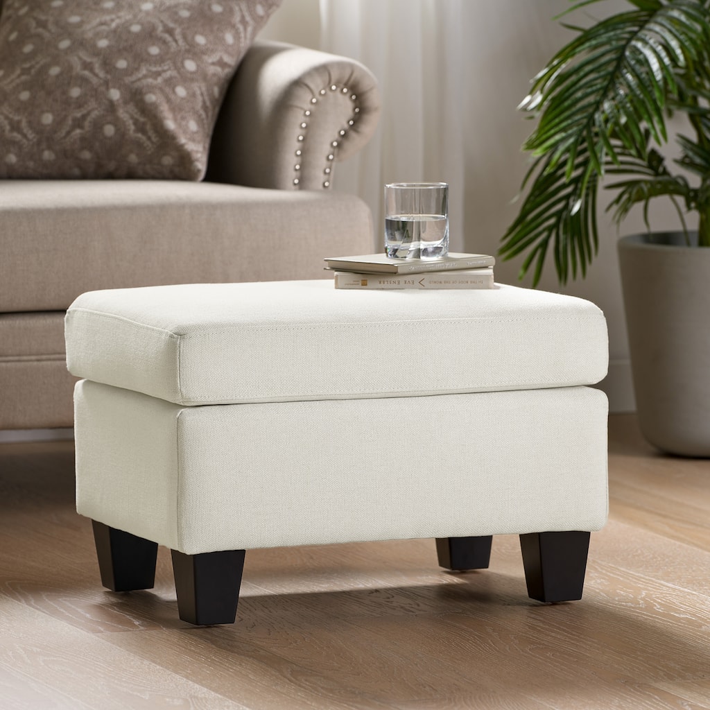 Upholstered Ottoman, Beige, Birch wood legs
