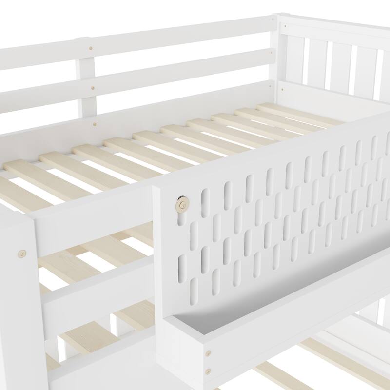 Wooden Bunk Bed of 3 Kinds Size with Pegboard, Bookshelf and Guardrails, Detachable Bunk Bed Convertible 2 Platform Beds