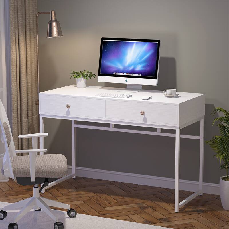 47 inch Home Office Desk Study Writing Table with 2 Storage Drawers - White