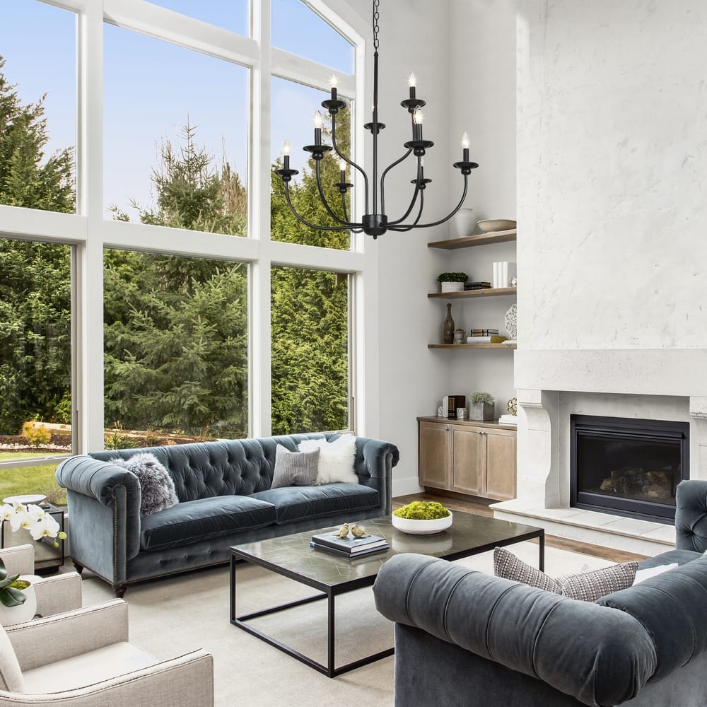 Modern Farmhouse 9-Light Black Chandelier Classic Tierd Lights for Dining Room