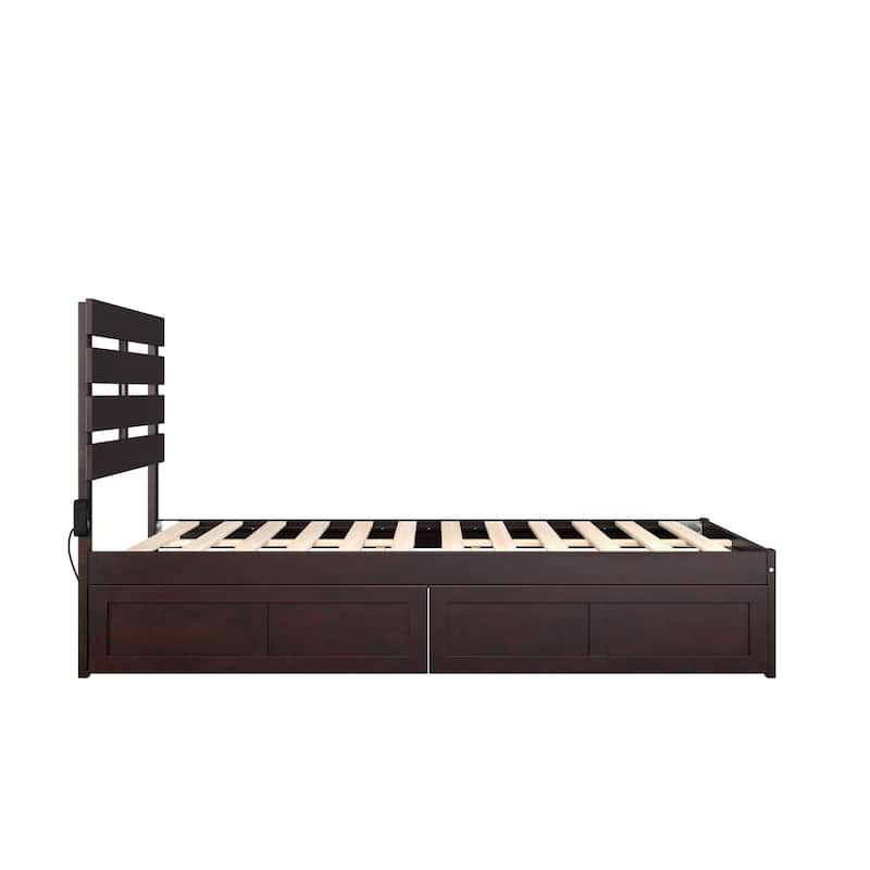 Full Bed with Drawers - Espresso Finish, Modern Farmhouse Style, Solid Wood Frame, Storage Bed