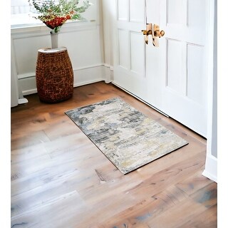 HomeRoots 2' X 3' Gray And Ivory Abstract Printed Stain Resistant Non ...