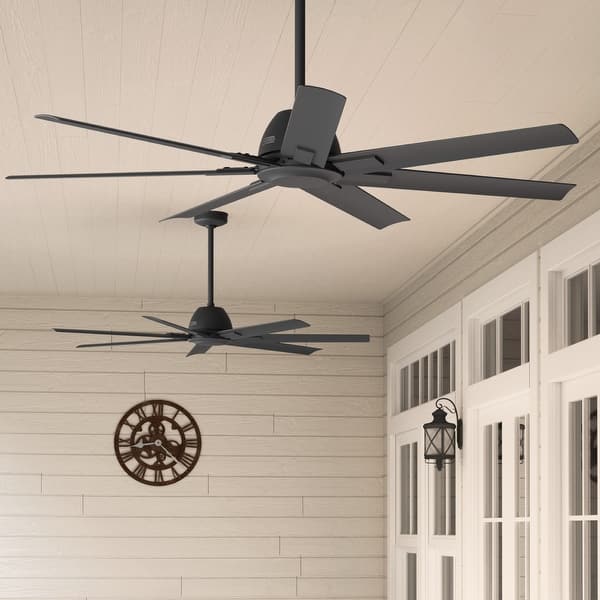 slide 2 of 13, Hunter 60" Downtown Windmill Outdoor Ceiling Fan w/ Wall Control, Damp-Rated - Indoor-Outdoor, Industrial, Modern - ENERGY STAR! Matte Black