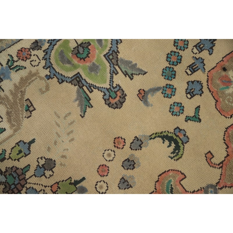 Hand Knotted Oriental 100% Wool Carpet Traditional Floral Beige & Ivories Tabriz Area Rug - 9' 3'' X 6' 4''