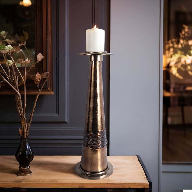 Sagebrook Home Modern Glass Bronze Antique Like Pillar Candle Holder - 7" x 7" x 21"