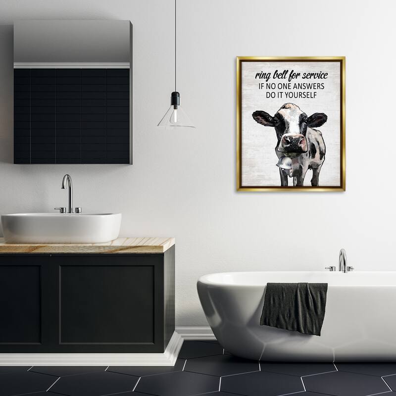 Stupell Laundry Service Cow Framed Floater Canvas Wall Art Design By Lettered and Lined