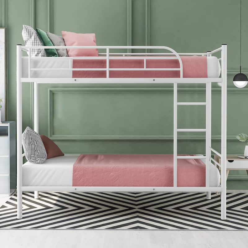 Twin Over Twin Metal Bunk Bed (White) - White