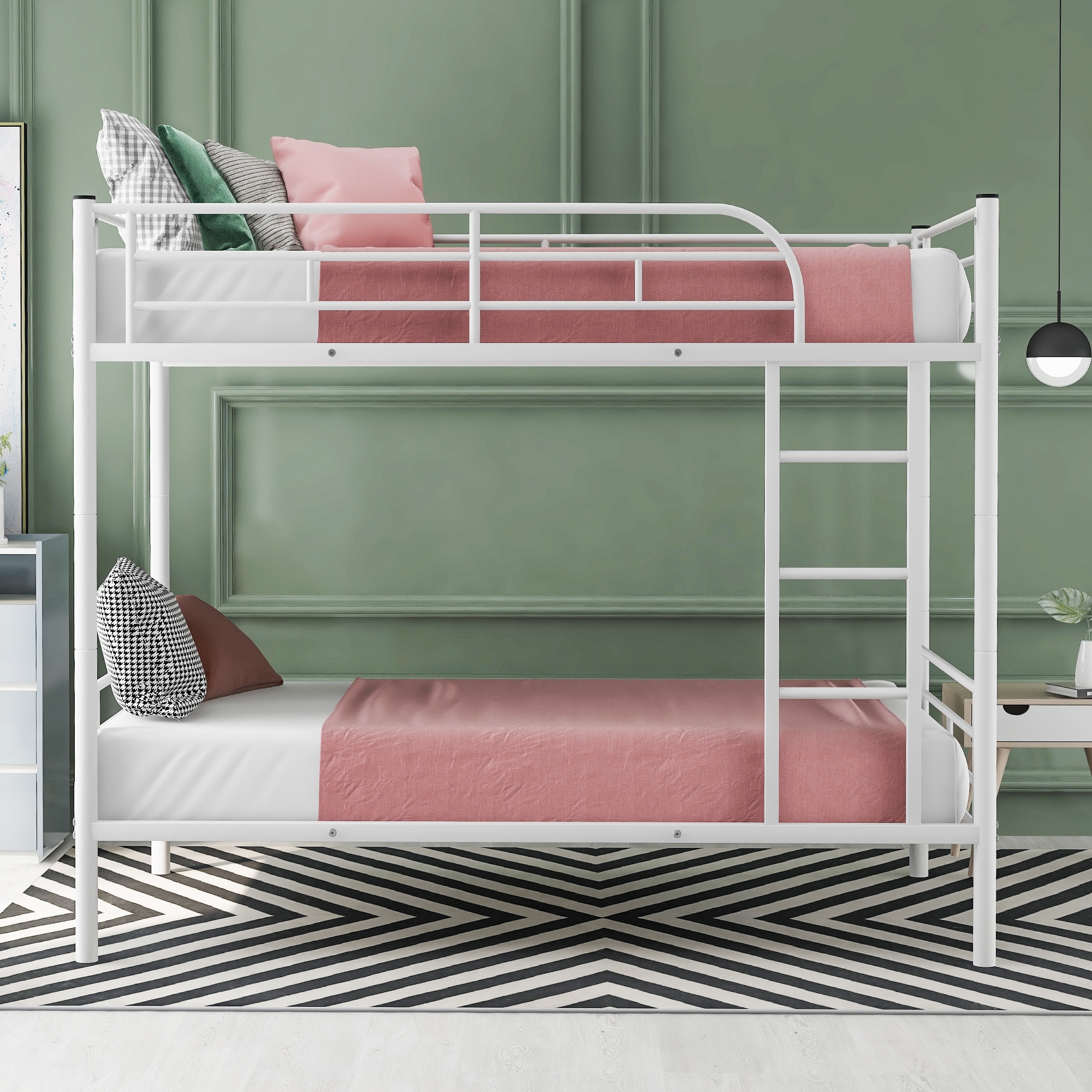 Twin Over Twin Metal Bunk Bed with Ladder