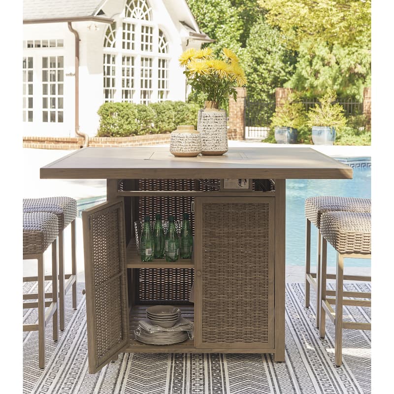 Signature Design by Ashley Walton Bridge Brown 7-Piece Outdoor Package - 55.75" W x 55.75" D x 39.13" H