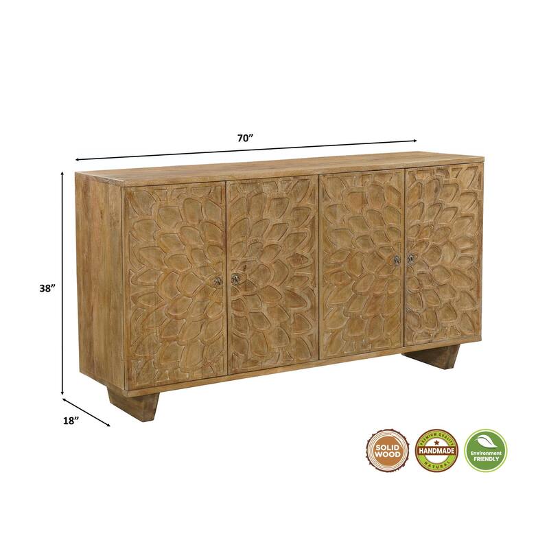 Ava 4-door Carved Solid Wood Sideboard
