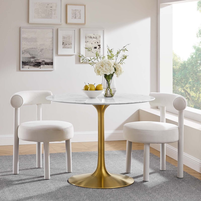 Lippa 40" Mid-century Dining Table With Round Artificial Marble Top - Gold White