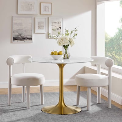 Lippa 40" Mid-century Dining Table With Round Artificial Marble Top