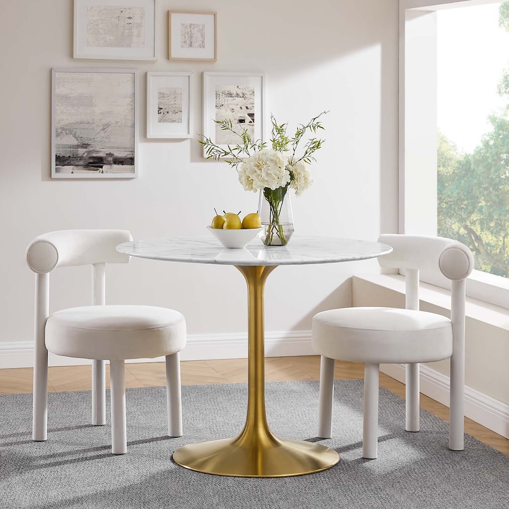 Lippa 40" Mid-century Dining Table With Round Artificial Marble Top