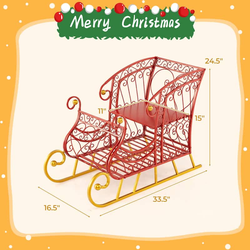 Costway Metal Christmas Santa Sleigh Basket Festive Decorative Sleigh - as pic shows - See Details