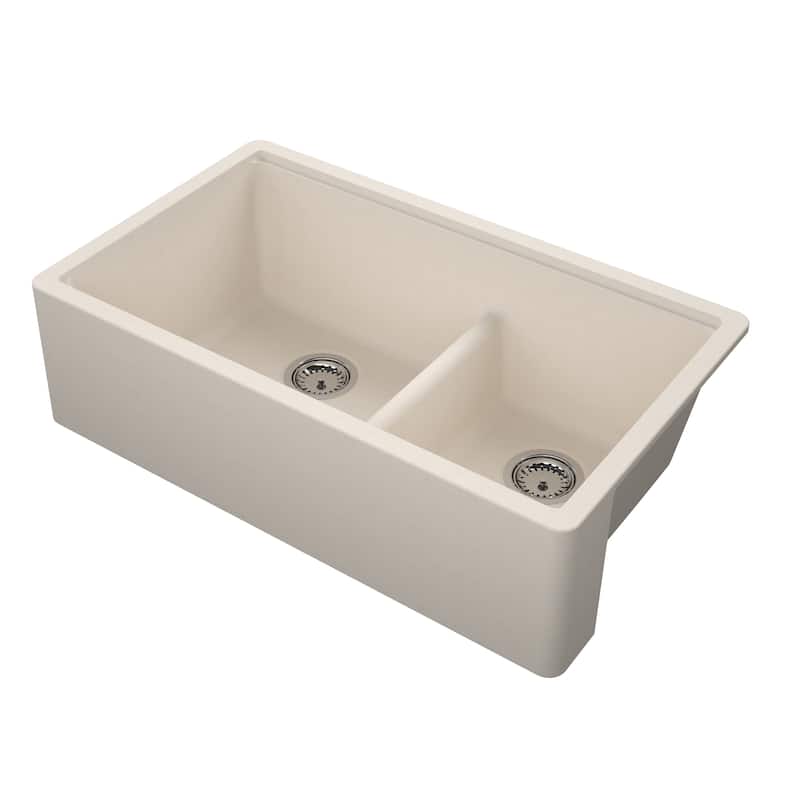 Titan Farmhouse Granite 33-in. Double Kitchen Sink w/ Cut Board and Strainer