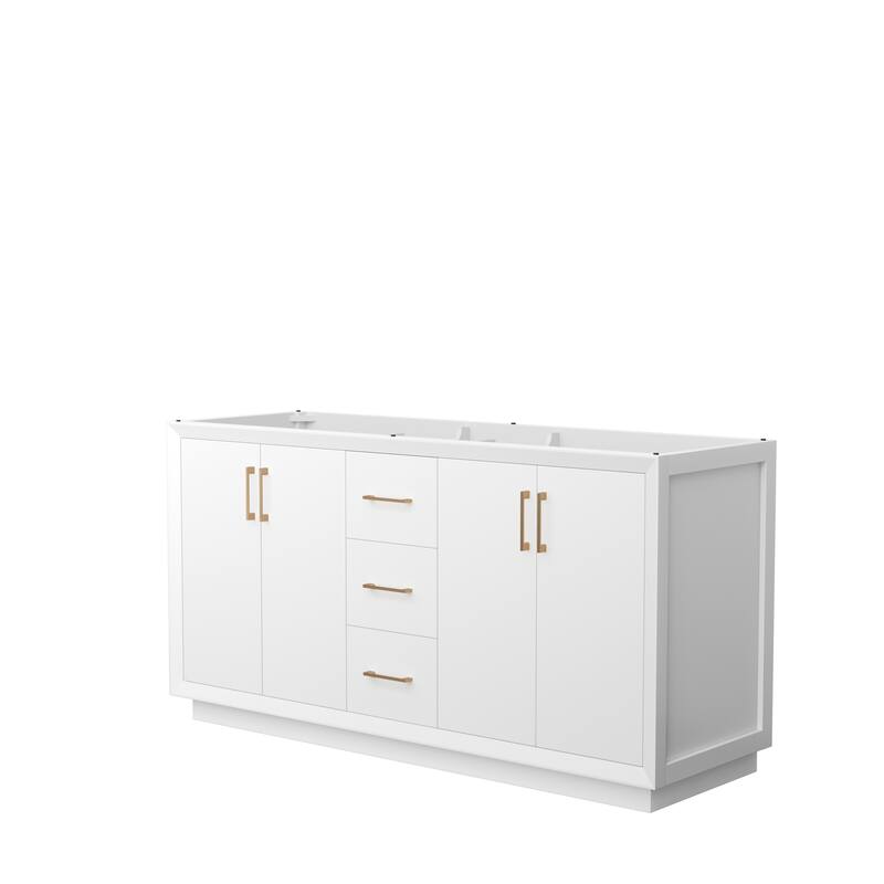 Strada 66-Inch Double Vanity Cabinet - White, Satin Bronze Trim, No Top