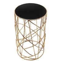 Antique Gold Twig Accent Table with Black Glass Top - 14x14x24 - Bed ...