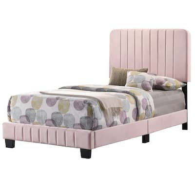 Twin Velvet Upholstered Channel Tufted Panel Bed - 81" - Pink