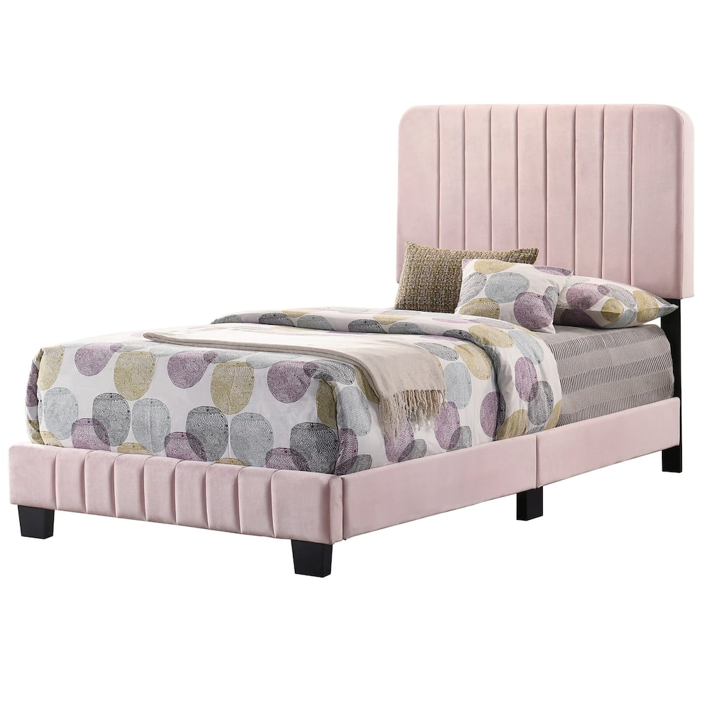 Twin Velvet Upholstered Channel Tufted Panel Bed - 81" - Pink