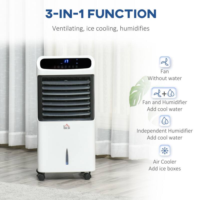 HOMCOM Mobile Air Cooler, Evaporative Ice Cooling Fan Water Conditioner Humidifier Unit with 3 Modes, 3 Speed, Remote Controller