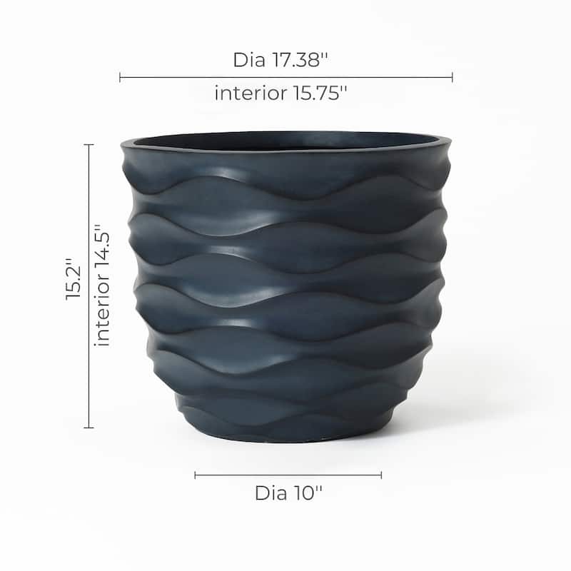 Round Black Waves Indoor/Outdoor MgO Planter