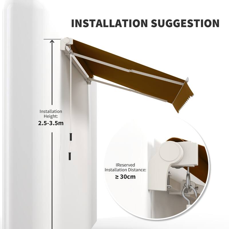 Outsunny 10' x 8' Manual Retractable Sun Shade Patio Awning with UV Protection and Easy Crank Opening, Coffee Brown