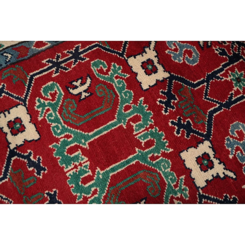 Hand Knotted Oriental 100% Wool Carpet Traditional Geometric Red Heriz (serapi) Runner Rug - 15' 10'' X 3' 0''
