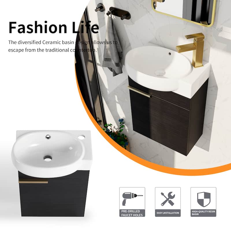 Bathroom Vanity With Sink In 16/18/23 Inch, Floating/Freestanding Bathroom Vanity With Soft Close Door