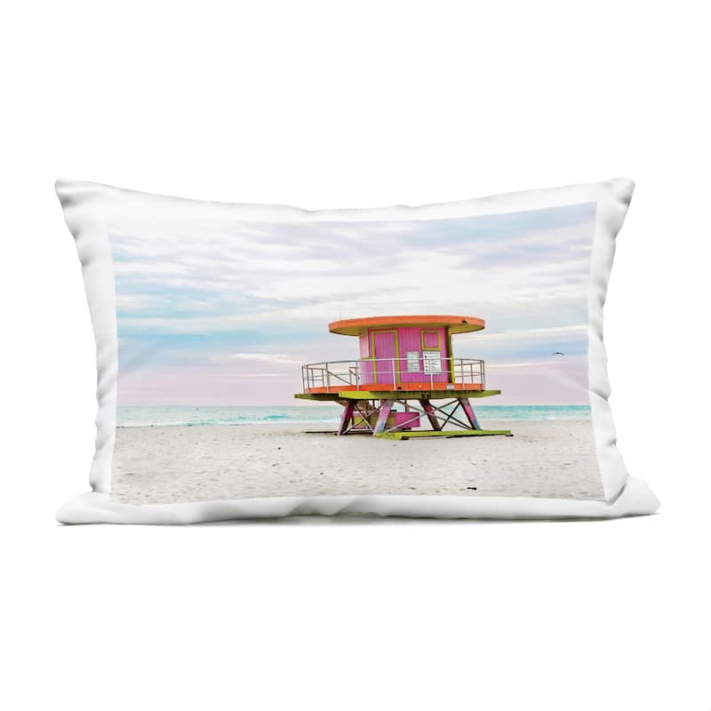 Stupell Lifeguard Hut with Pastel Sky Printed Outdoor Throw Pillow Design by Seven Trees Design - Accent - Polyester - Purple - Single