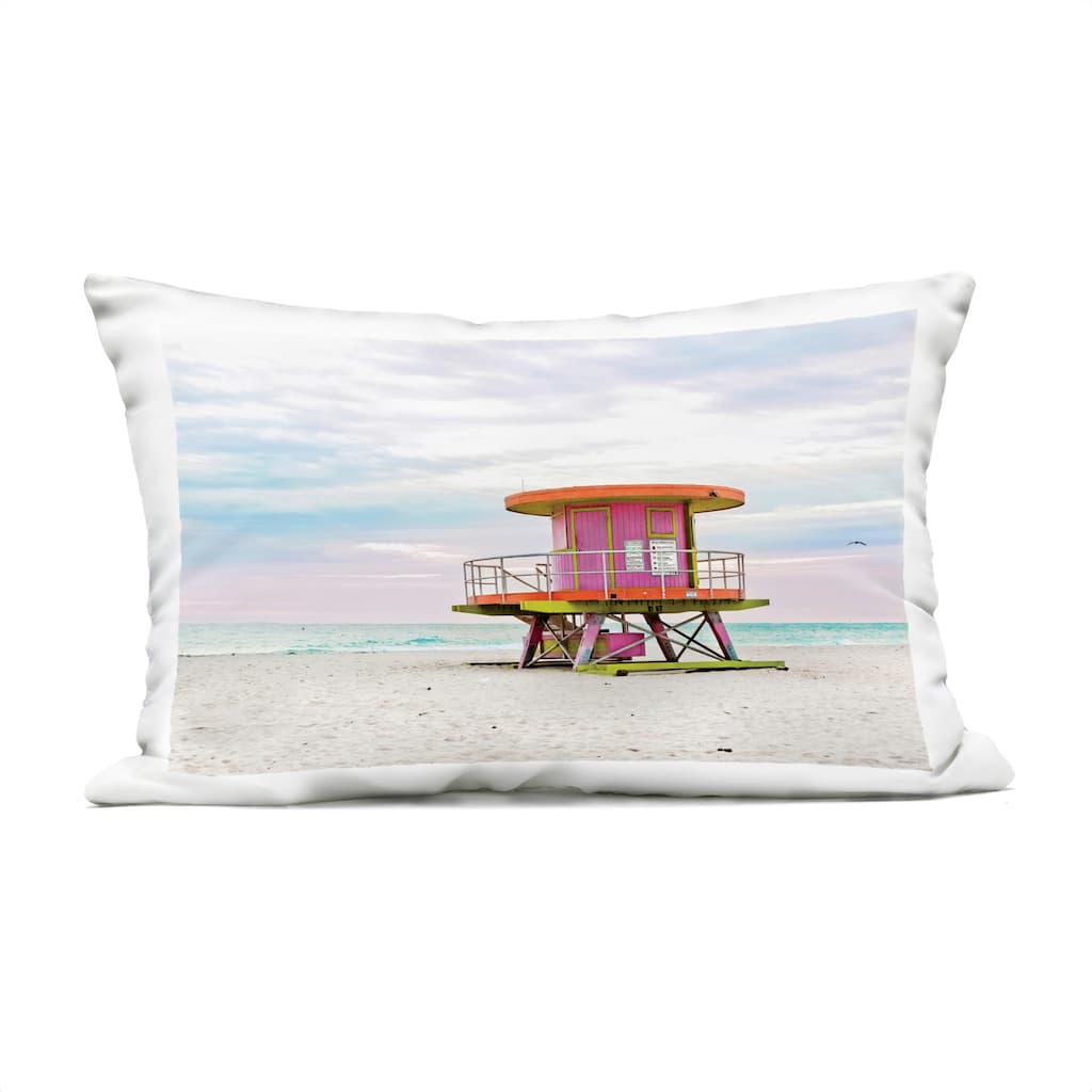 Stupell Lifeguard Hut with Pastel Sky Printed Outdoor Throw Pillow Design by Seven Trees Design