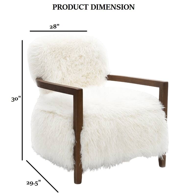 1pc Accent Chair Raked Wooden Arms Tight Back And Seat Soft Faux Fur Contemporary Living Room Furniture